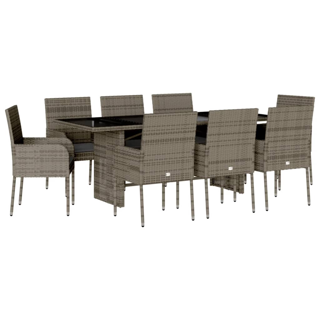 Set mobilier grădină cu perne, 9 piese, gri, poliratan GartenMobel Dekor