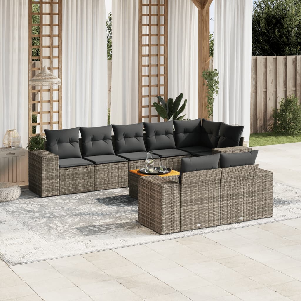 Set canapele de grădină, 9 piese, cu perne, gri, poliratan GartenMobel Dekor