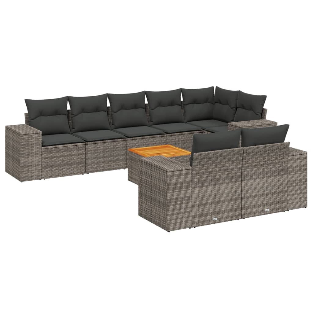 Set canapele de grădină, 9 piese, cu perne, gri, poliratan GartenMobel Dekor