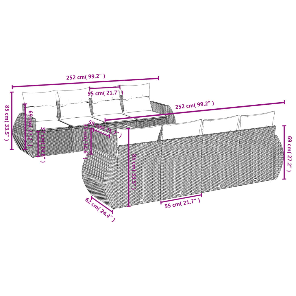 Set canapele de grădină, 9 piese, cu perne, gri, poliratan GartenMobel Dekor