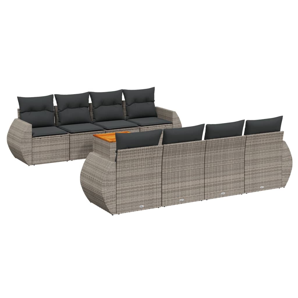Set canapele de grădină, 9 piese, cu perne, gri, poliratan GartenMobel Dekor