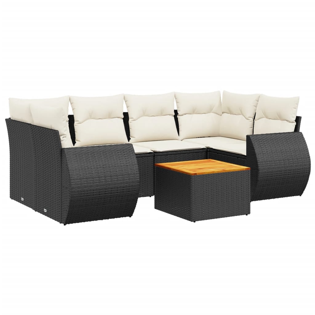 Set canapele de grădină cu perne, 7 piese, negru, poliratan GartenMobel Dekor