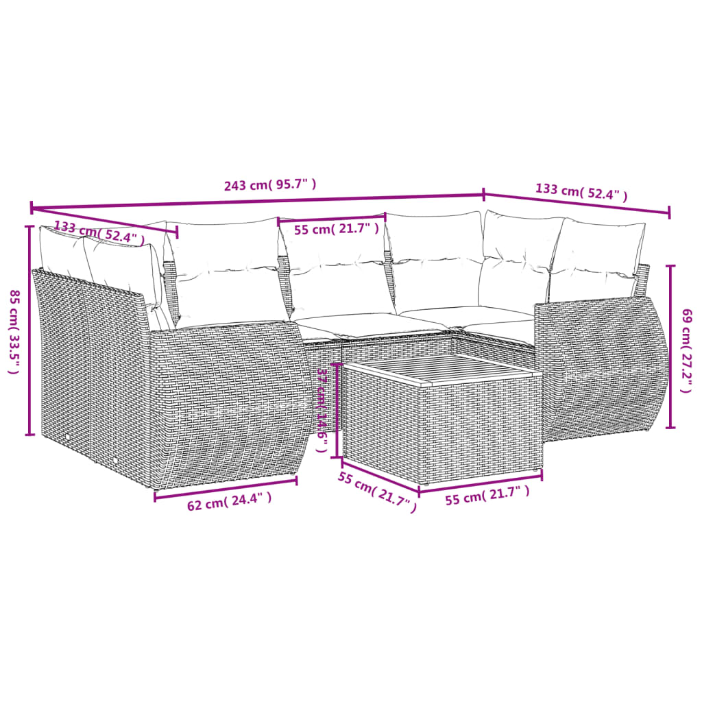 Set canapele de grădină cu perne, 7 piese, negru, poliratan GartenMobel Dekor