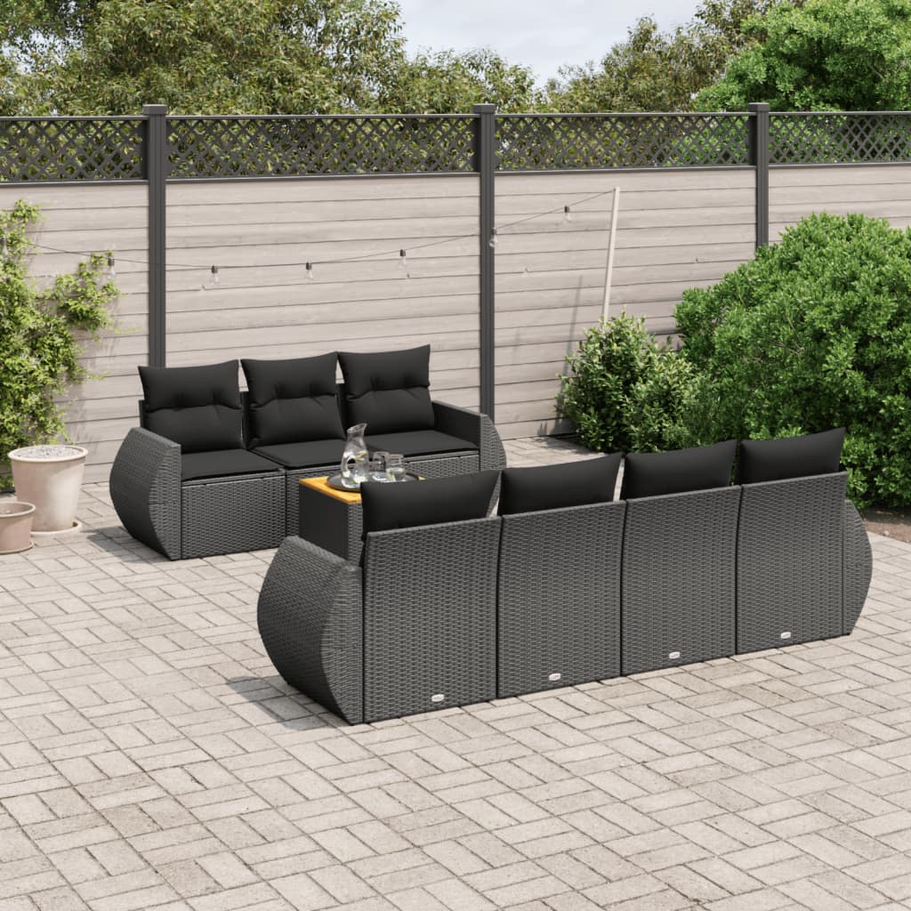 Set mobilier de grădină cu perne, 8 piese, negru, poliratan GartenMobel Dekor