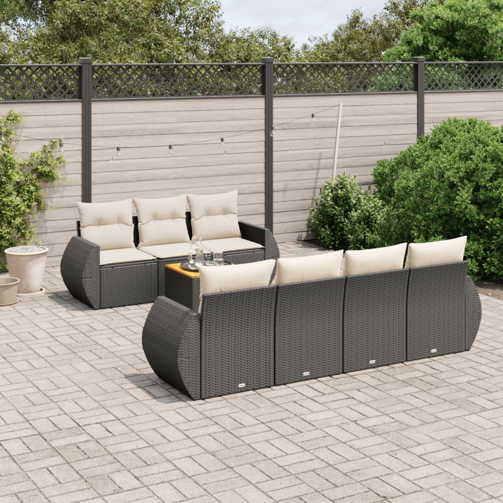 Set mobilier de grădină cu perne, 8 piese, negru, poliratan GartenMobel Dekor