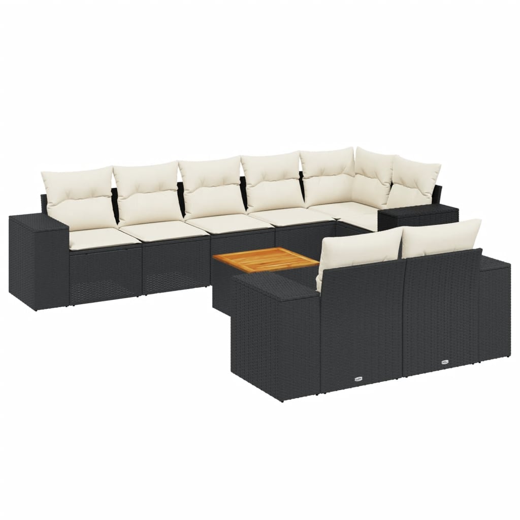 Set mobilier de grădină cu perne, 9 piese, negru, poliratan GartenMobel Dekor