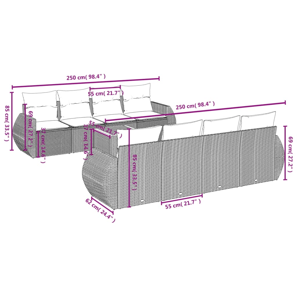 Set mobilier de grădină cu perne, 9 piese, negru, poliratan GartenMobel Dekor