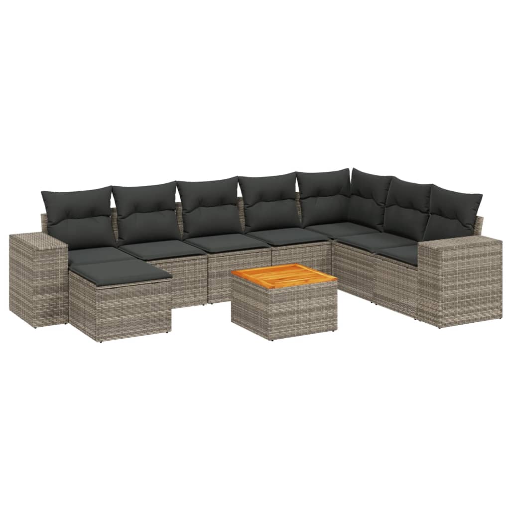 Set canapele de grădină, 9 piese, cu perne, gri, poliratan GartenMobel Dekor