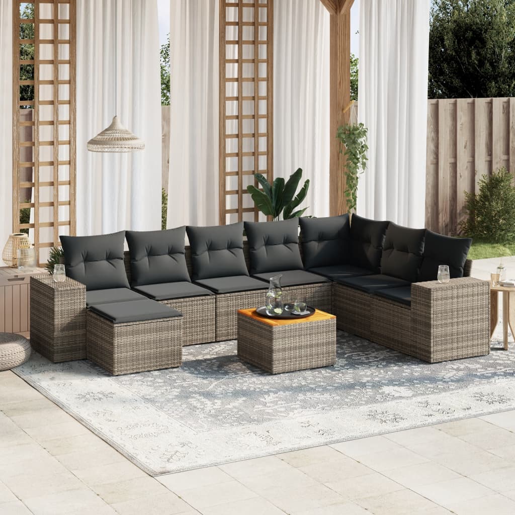 Set canapele de grădină, 9 piese, cu perne, gri, poliratan GartenMobel Dekor