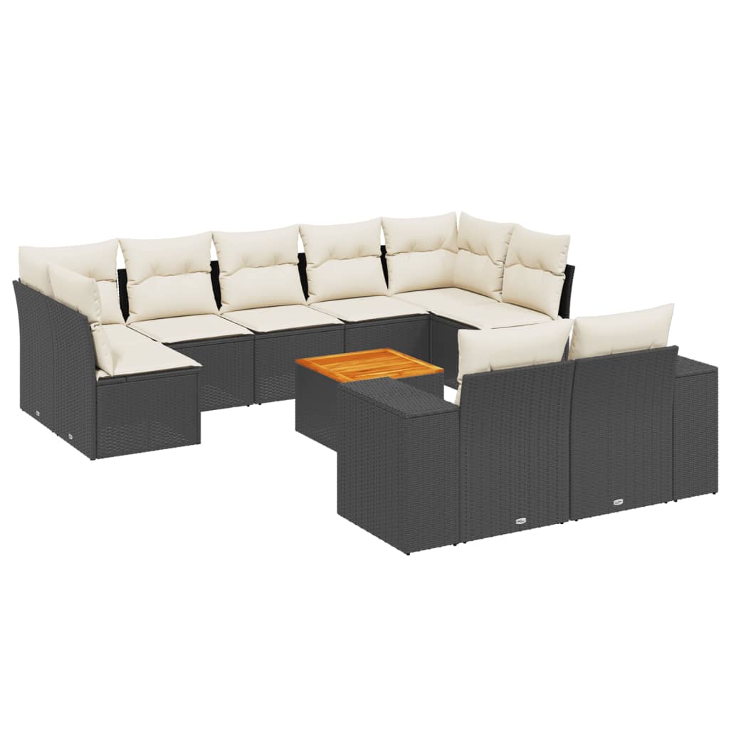 Set canapele de grădină cu perne, 10 piese, negru, poliratan GartenMobel Dekor