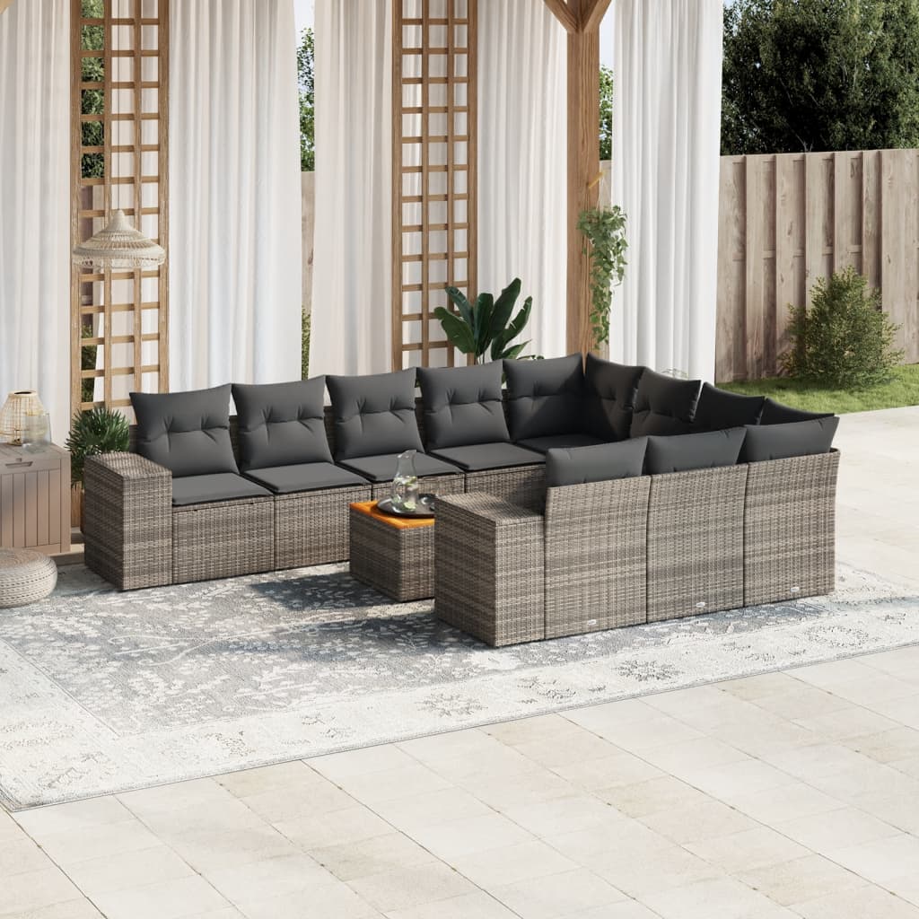 Set canapele de grădină cu perne, 11 piese, gri, poliratan GartenMobel Dekor