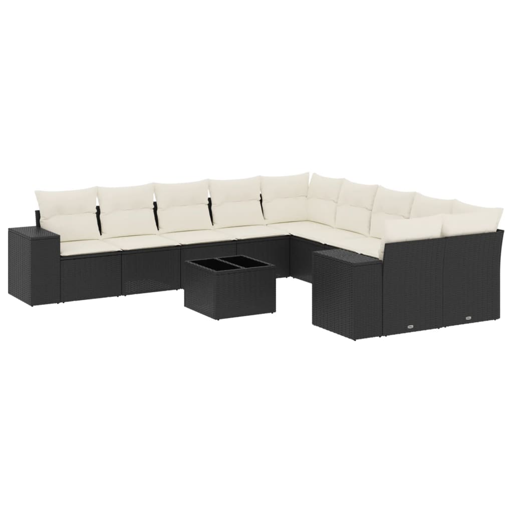 Set canapele de grădină cu perne, 11 piese, negru, poliratan GartenMobel Dekor