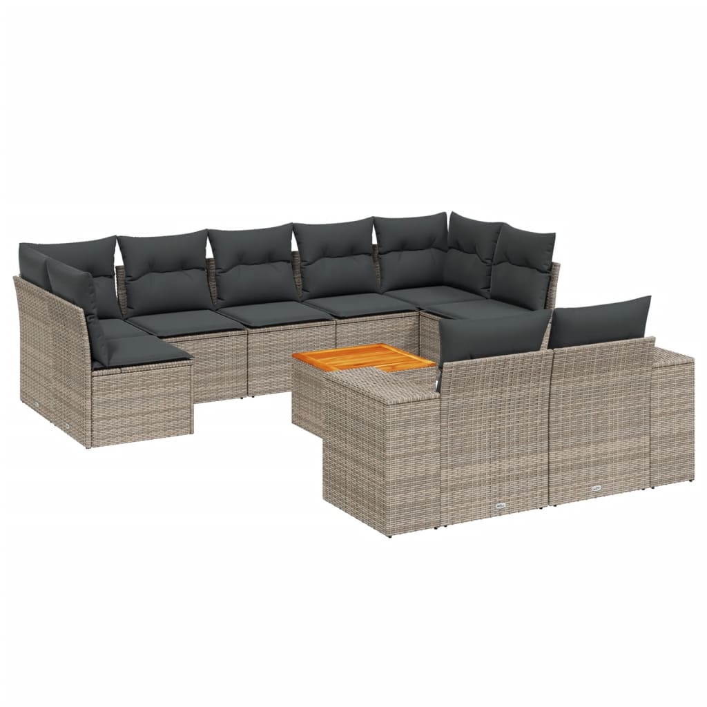 Set mobilier de grădină cu perne, 10 piese, gri, poliratan GartenMobel Dekor