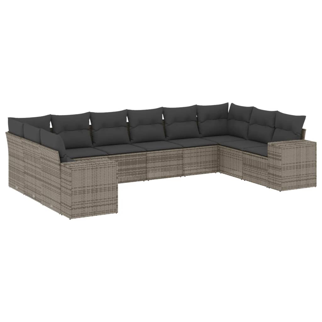 Set mobilier de grădină cu perne, 10 piese, gri, poliratan GartenMobel Dekor