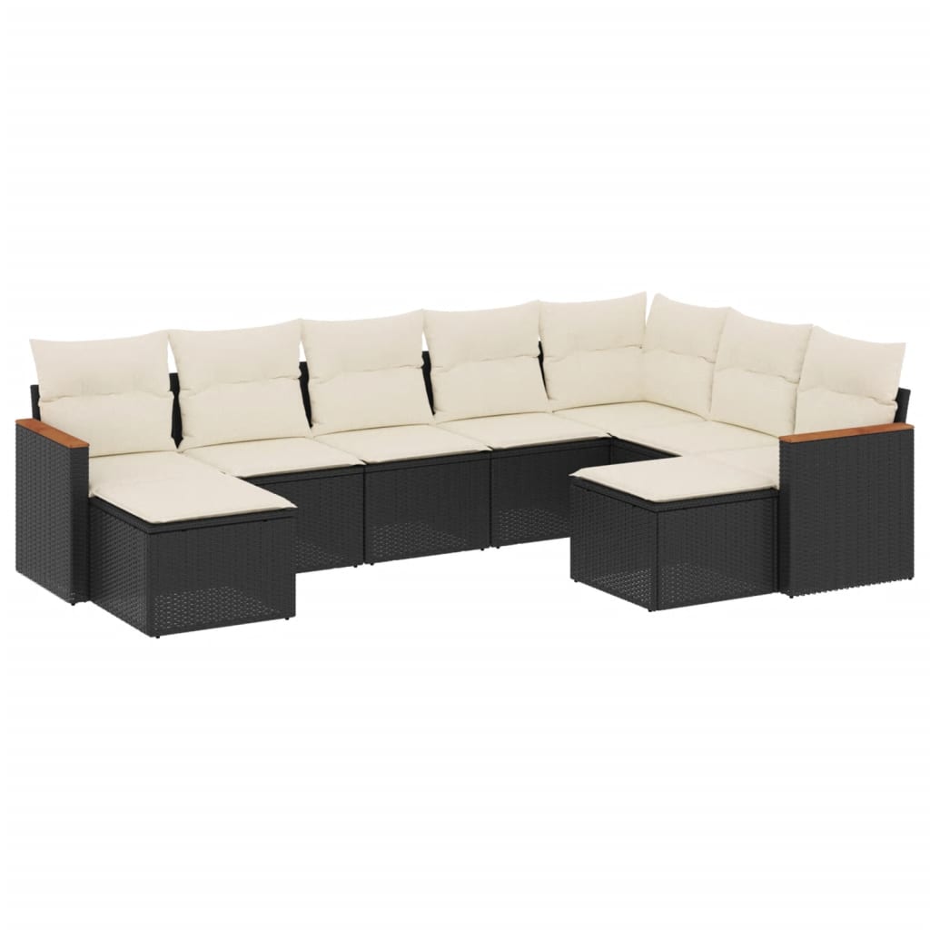 Set mobilier de grădină cu perne, 9 piese, negru, poliratan GartenMobel Dekor