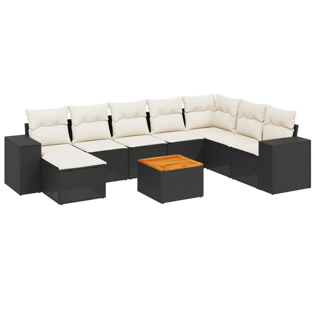Set mobilier de grădină cu perne, 9 piese, negru, poliratan GartenMobel Dekor