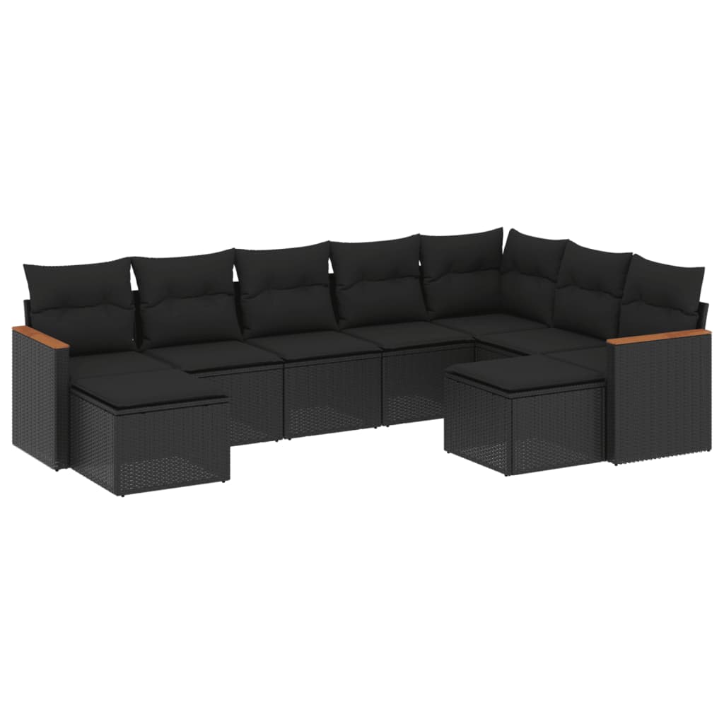 Set mobilier de grădină cu perne, 9 piese, negru, poliratan GartenMobel Dekor