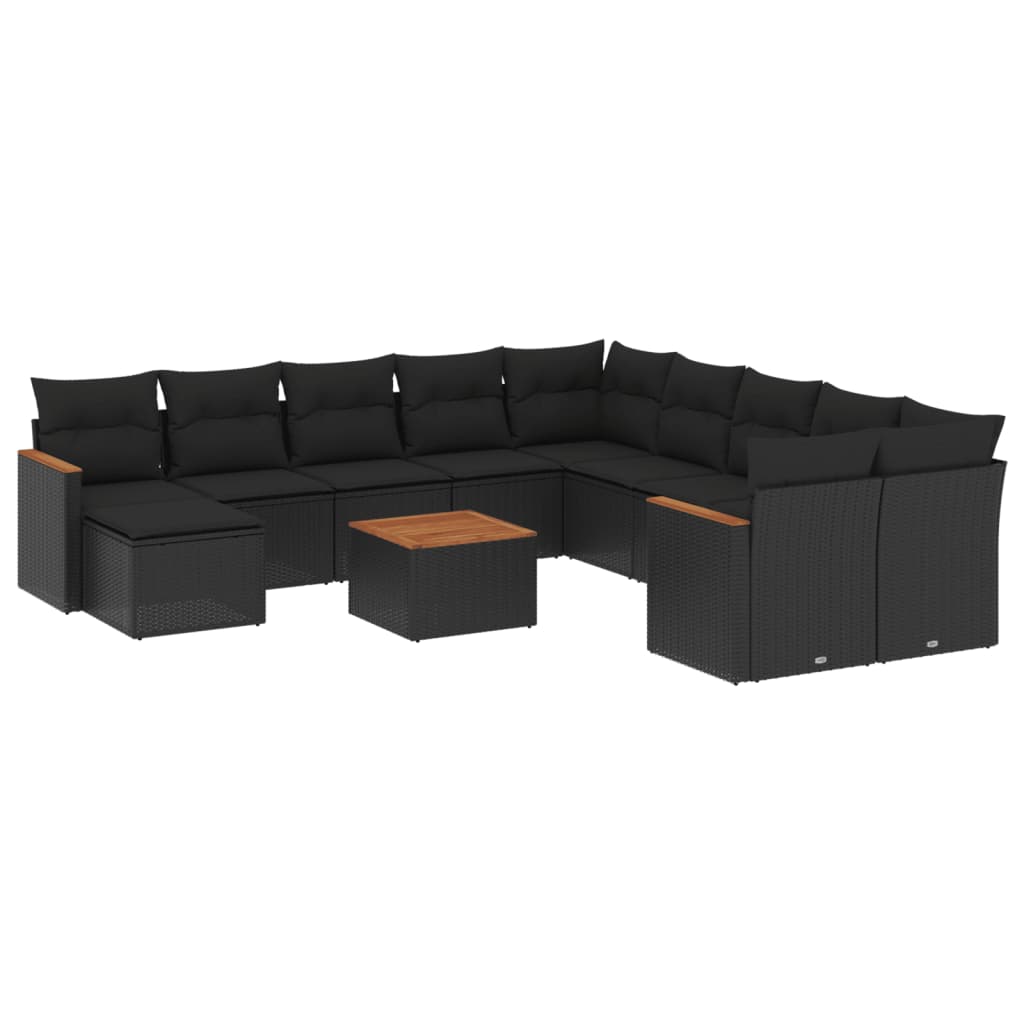 Set canapele de grădină, 12 piese, cu perne, negru, poliratan GartenMobel Dekor