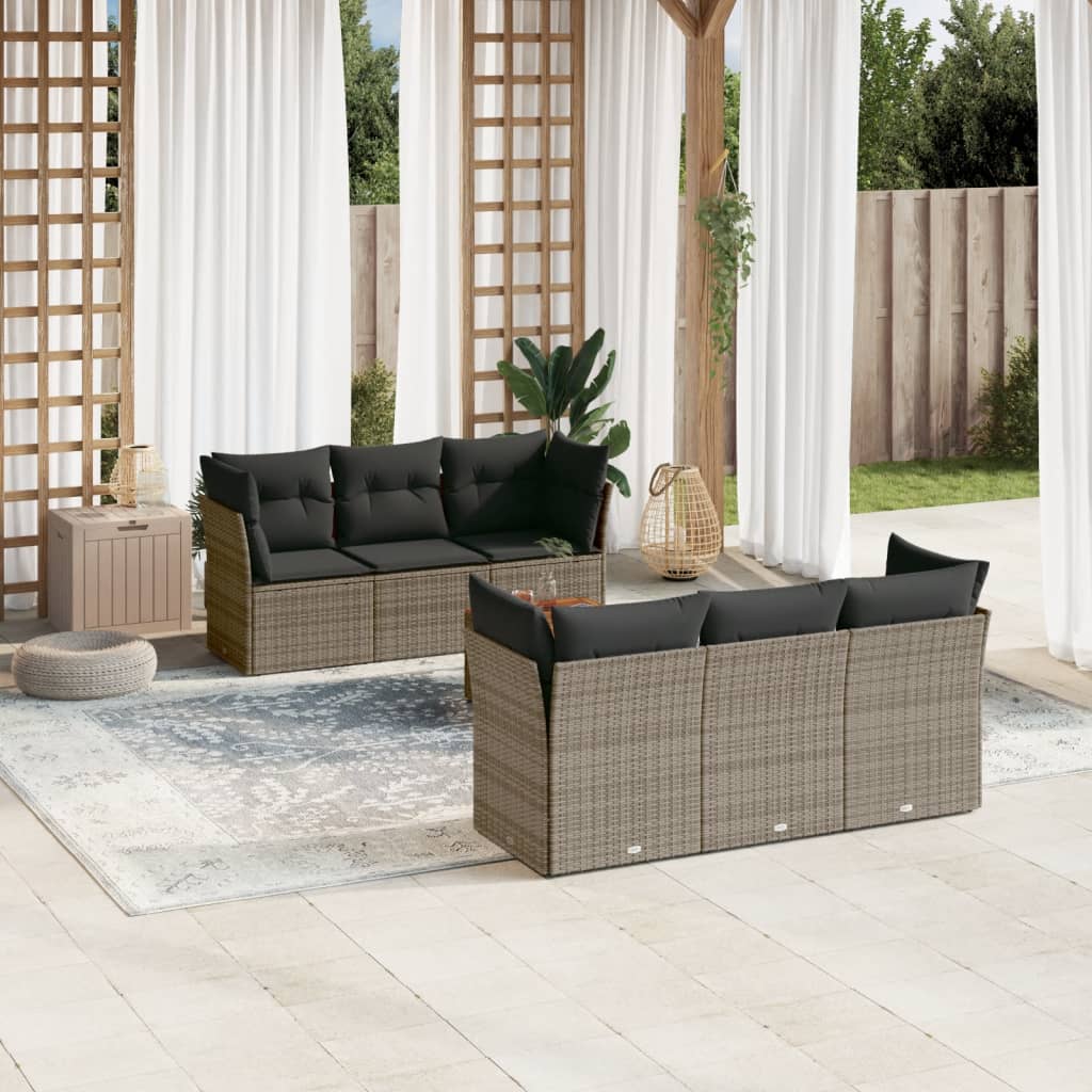 Set canapele de grădină, 7 piese, cu perne, gri, poliratan GartenMobel Dekor