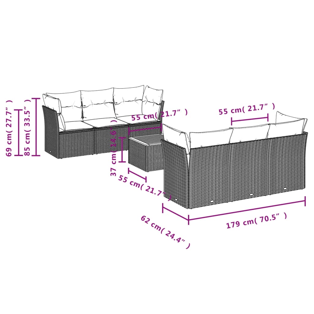 Set canapele de grădină, 7 piese, cu perne, gri, poliratan GartenMobel Dekor