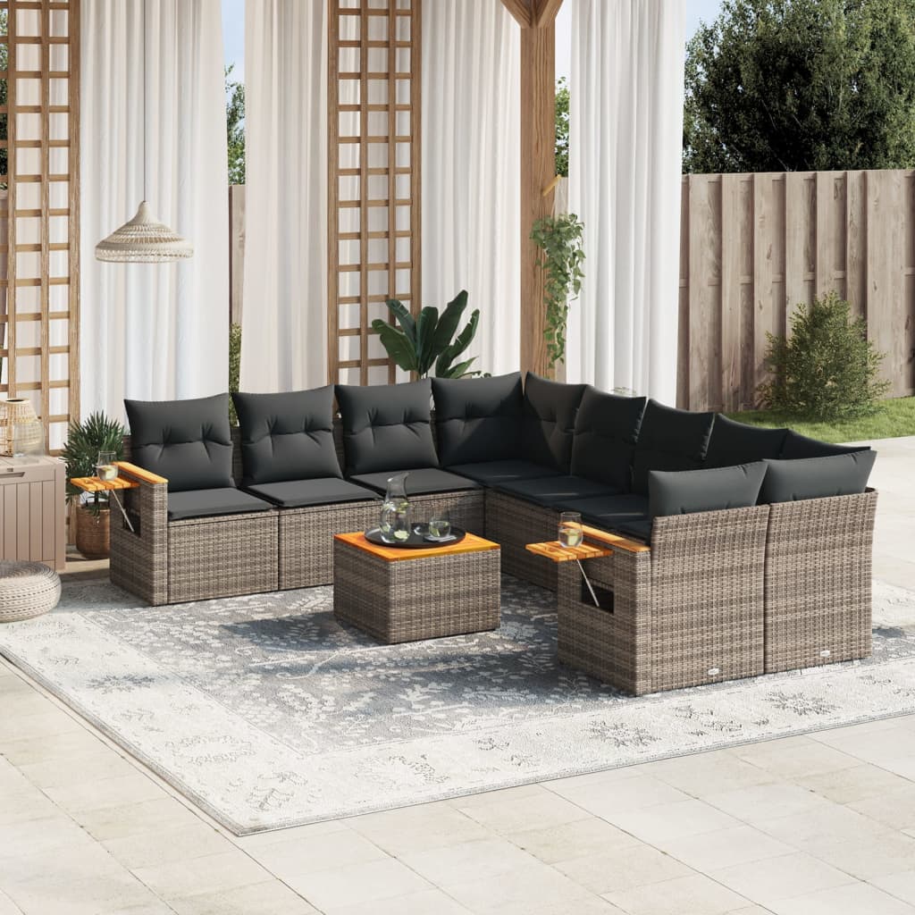 Set canapele de grădină, 9 piese, cu perne, gri, poliratan GartenMobel Dekor