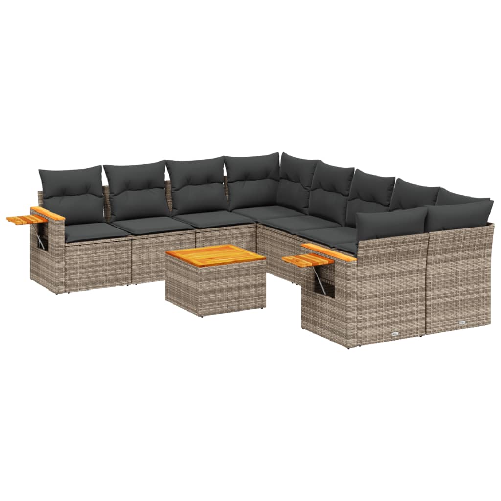 Set canapele de grădină, 9 piese, cu perne, gri, poliratan GartenMobel Dekor