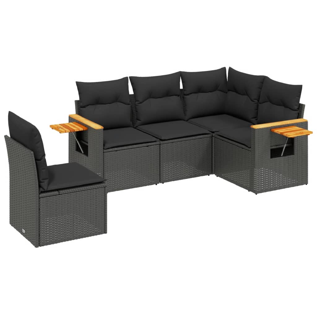 Set mobilier de grădină cu perne, 5 piese, negru, poliratan GartenMobel Dekor