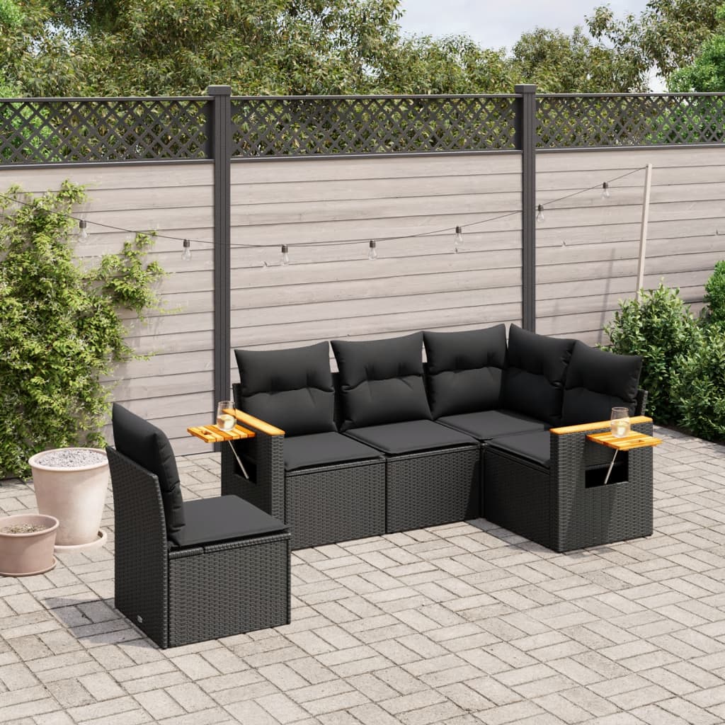 Set mobilier de grădină cu perne, 5 piese, negru, poliratan GartenMobel Dekor