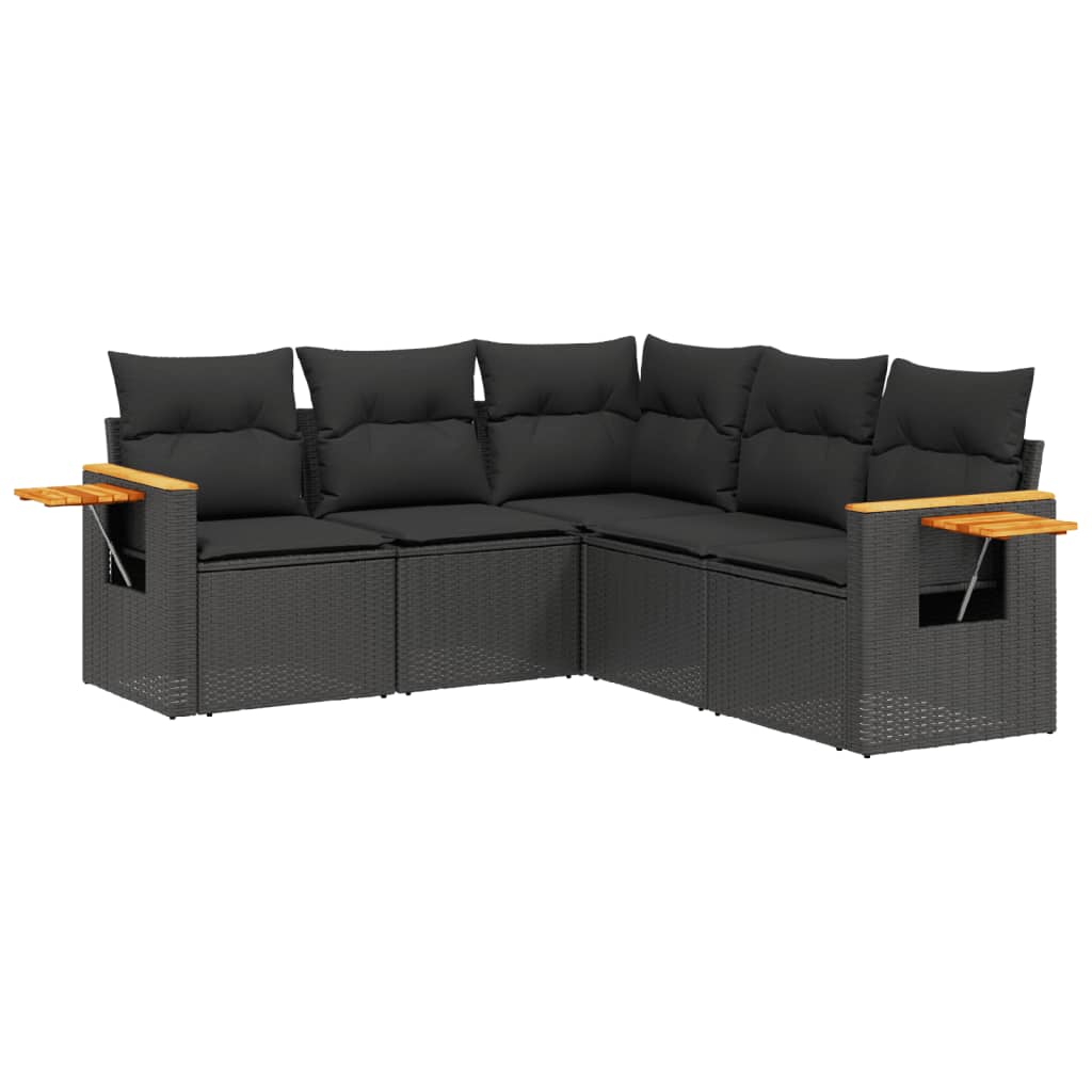 Set mobilier de grădină cu perne, 5 piese, negru, poliratan GartenMobel Dekor