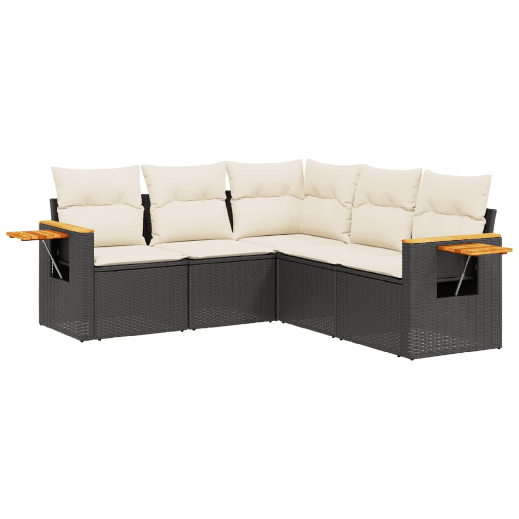 Set mobilier de grădină cu perne, 5 piese, negru, poliratan GartenMobel Dekor