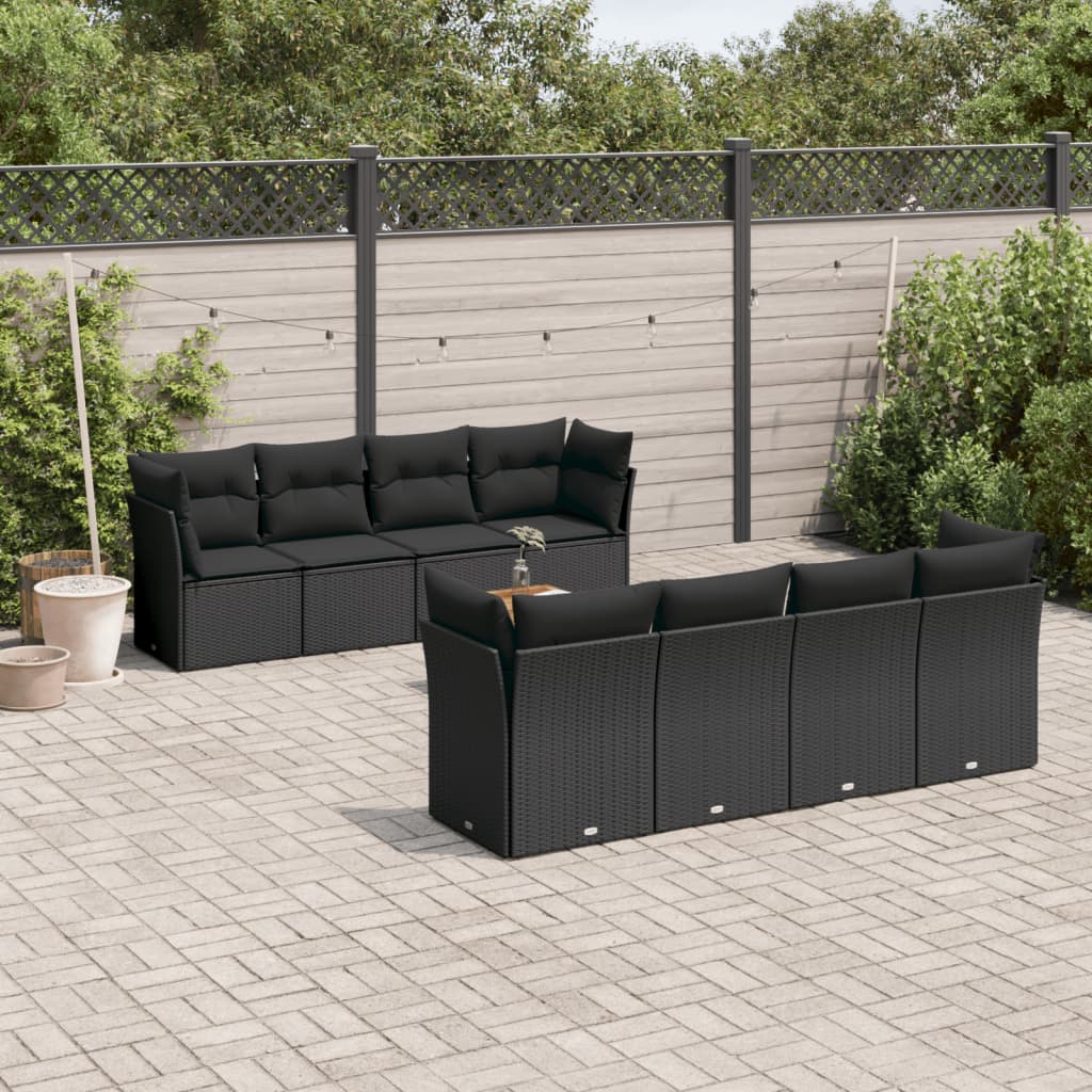 Set mobilier de grădină cu perne, 9 piese, negru, poliratan GartenMobel Dekor