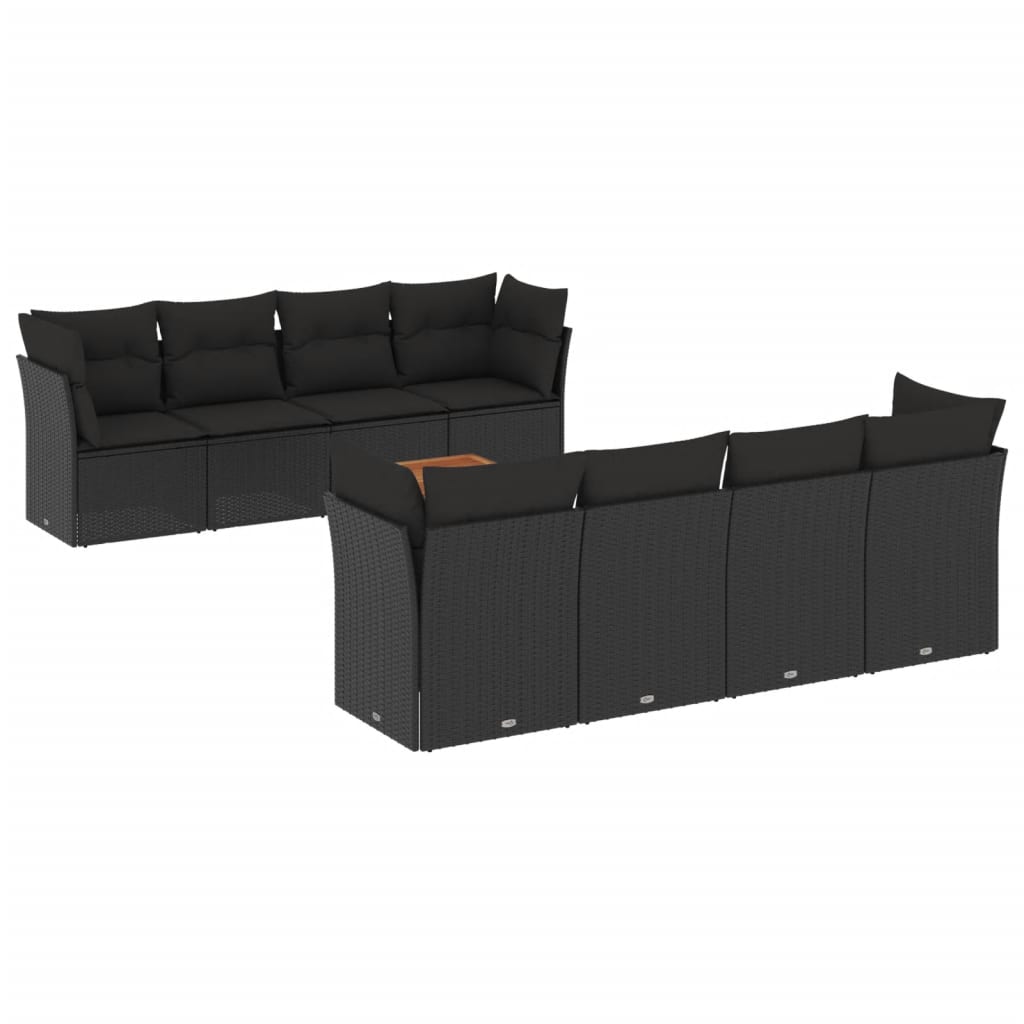 Set mobilier de grădină cu perne, 9 piese, negru, poliratan GartenMobel Dekor