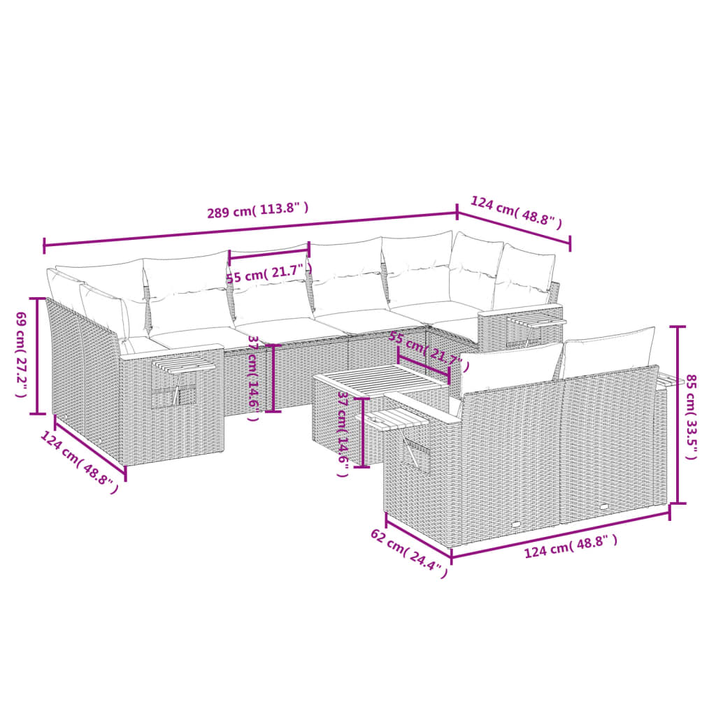 Set mobilier de grădină cu perne, 10 piese, gri, poliratan GartenMobel Dekor