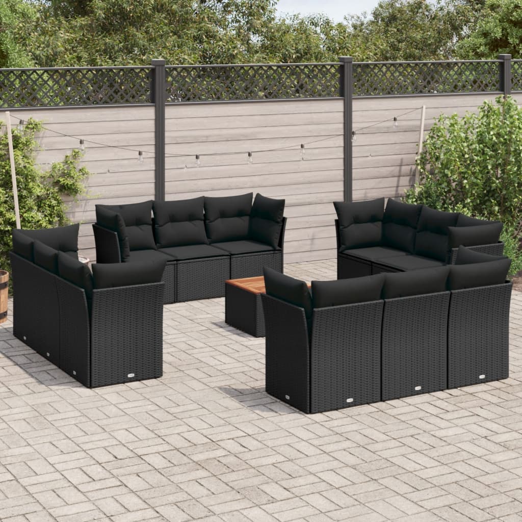 Set mobilier de grădină cu perne, 13 piese, negru, poliratan GartenMobel Dekor