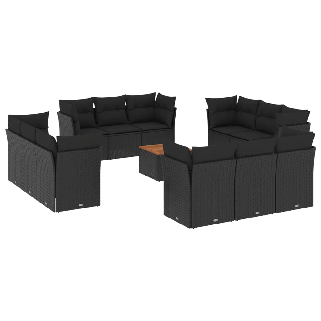 Set mobilier de grădină cu perne, 13 piese, negru, poliratan GartenMobel Dekor
