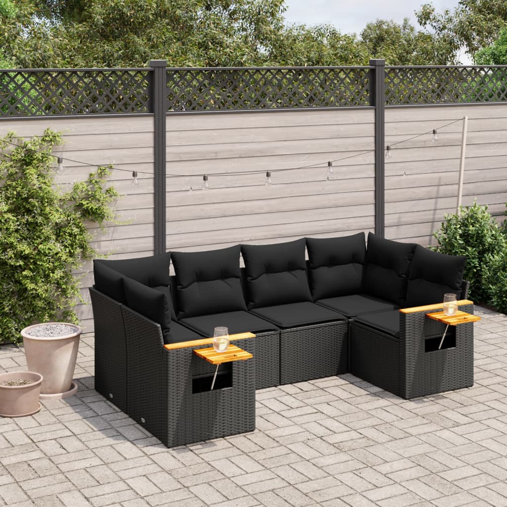 Set mobilier de grădină cu perne, 6 piese, negru, poliratan GartenMobel Dekor