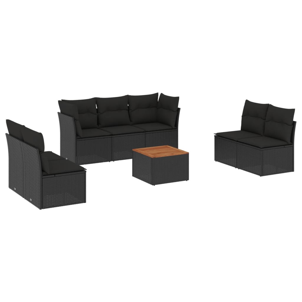 Set mobilier de grădină cu perne, 8 piese, negru, poliratan GartenMobel Dekor