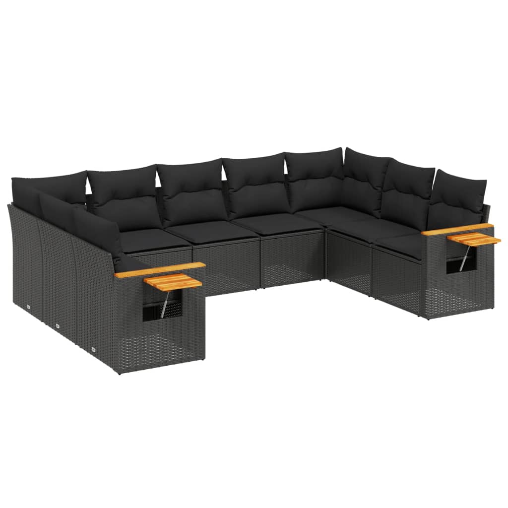 Set mobilier de grădină cu perne, 9 piese, negru, poliratan GartenMobel Dekor
