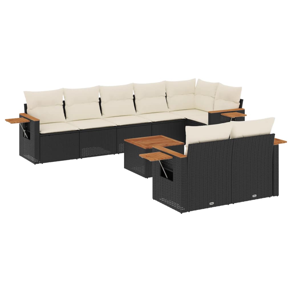 Set mobilier de grădină cu perne, 9 piese, negru, poliratan GartenMobel Dekor