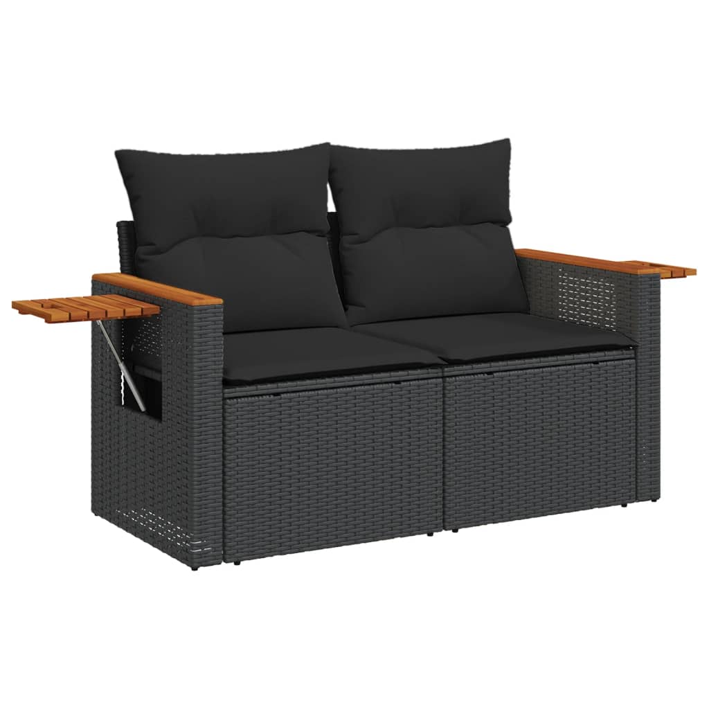 Set mobilier de grădină cu perne, 9 piese, negru, poliratan GartenMobel Dekor