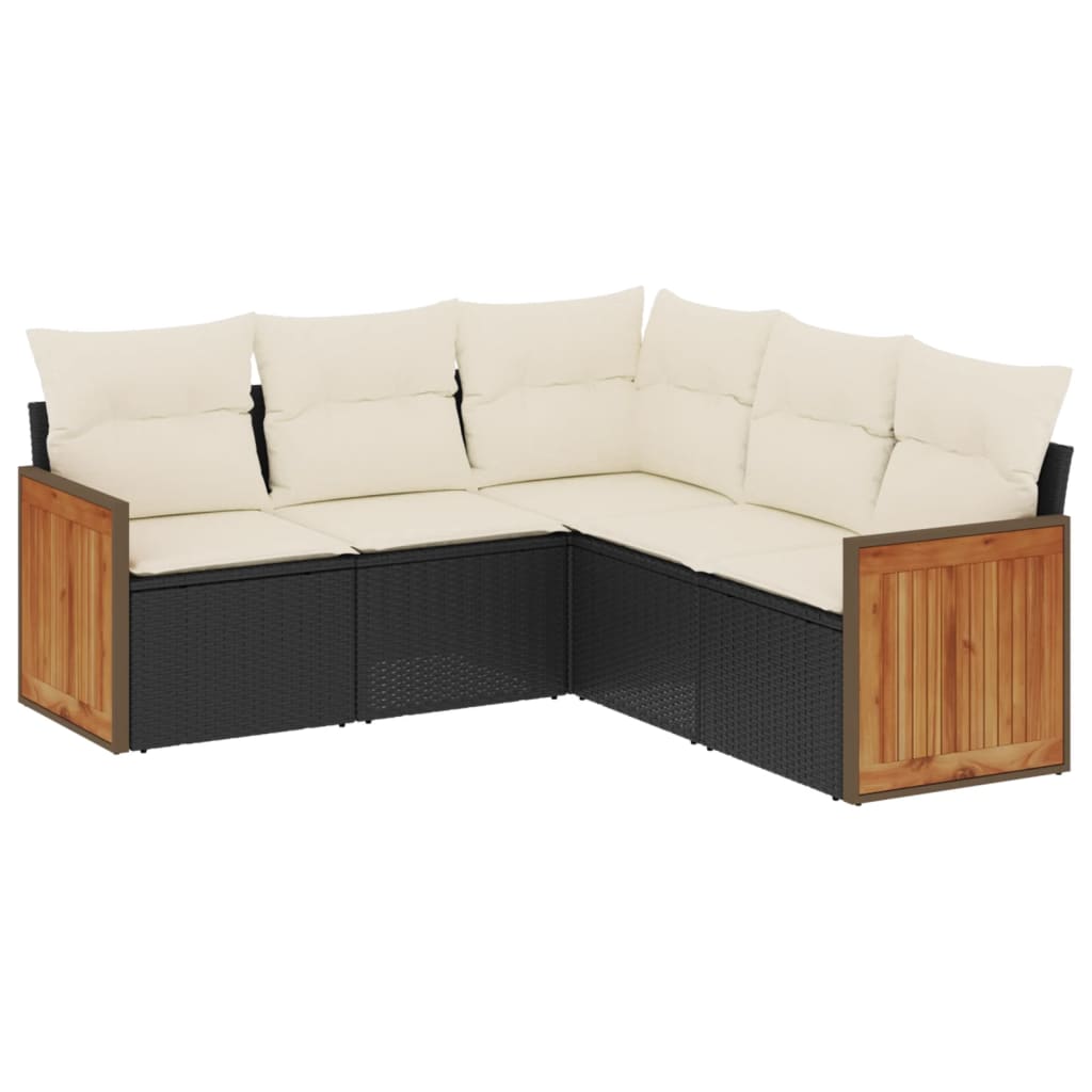 Set mobilier de grădină cu perne, 5 piese, negru, poliratan GartenMobel Dekor