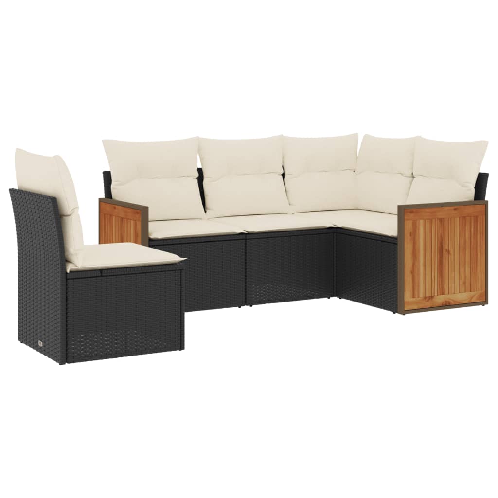 Set mobilier de grădină cu perne, 5 piese, negru, poliratan GartenMobel Dekor