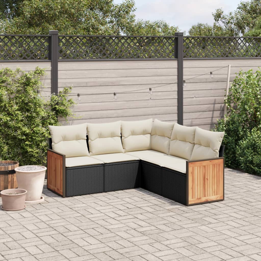 Set mobilier de grădină cu perne, 5 piese, negru, poliratan GartenMobel Dekor