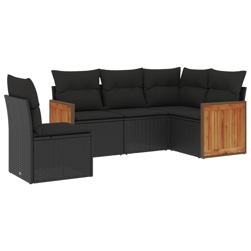 Set mobilier de grădină cu perne, 5 piese, negru, poliratan GartenMobel Dekor