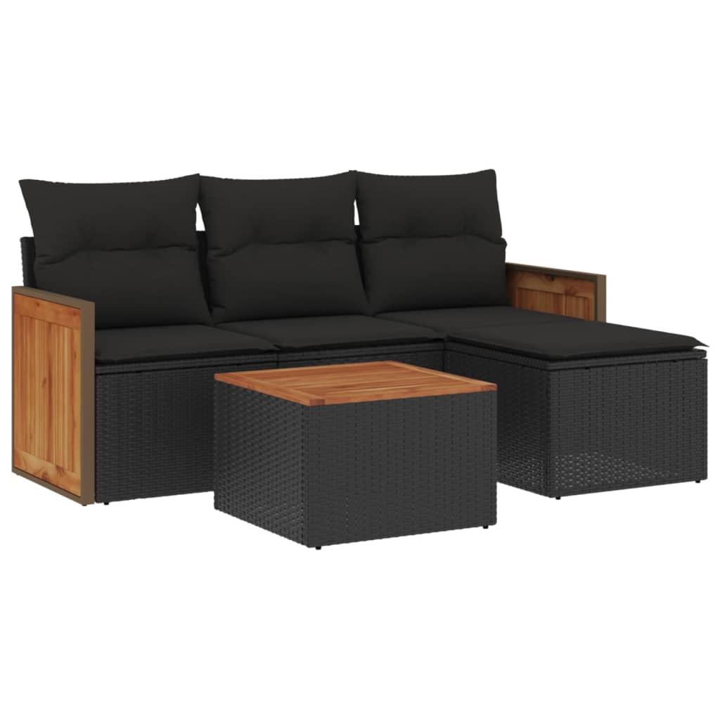 Set mobilier de grădină cu perne, 5 piese, negru, poliratan GartenMobel Dekor