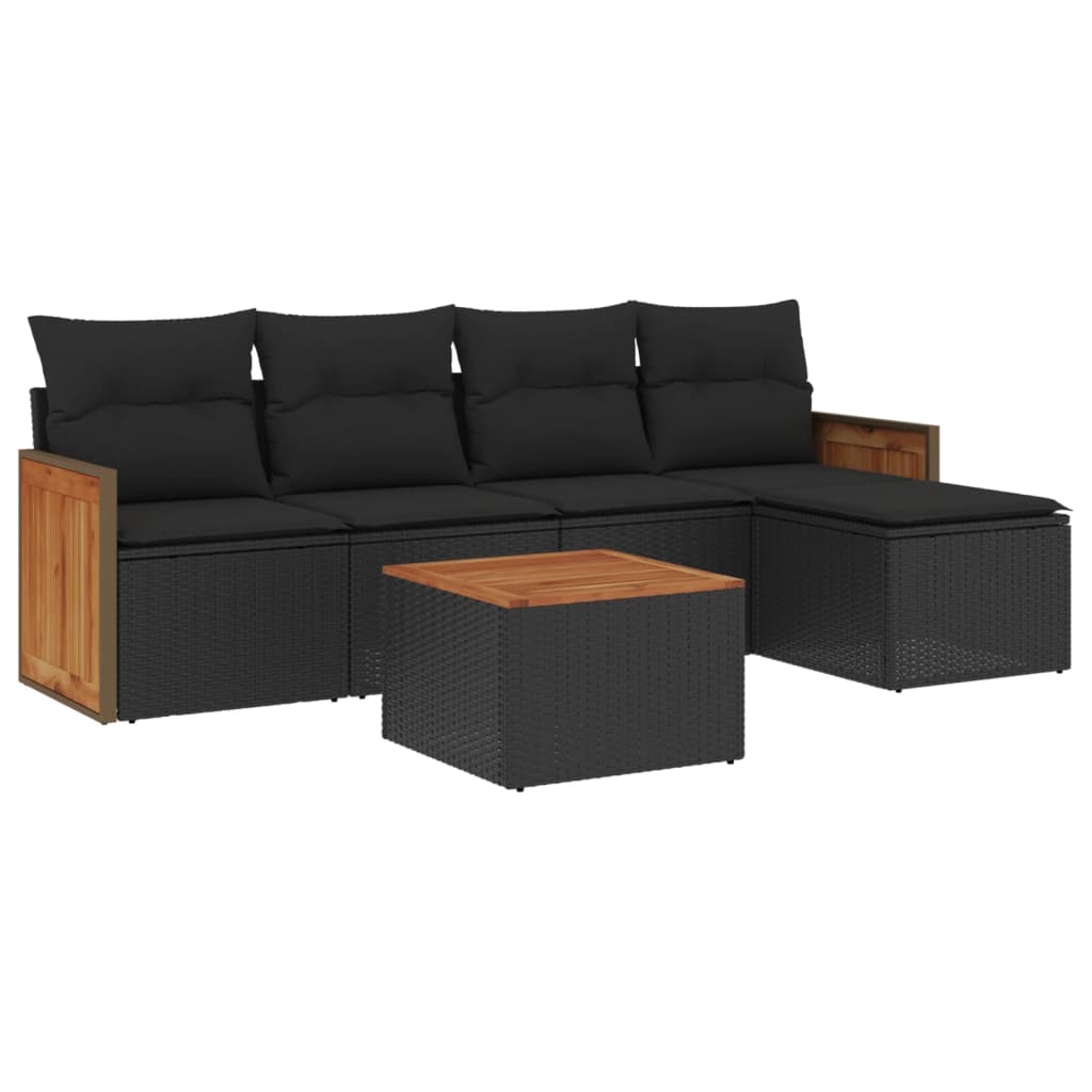 Set mobilier de grădină cu perne, 6 piese, negru, poliratan GartenMobel Dekor