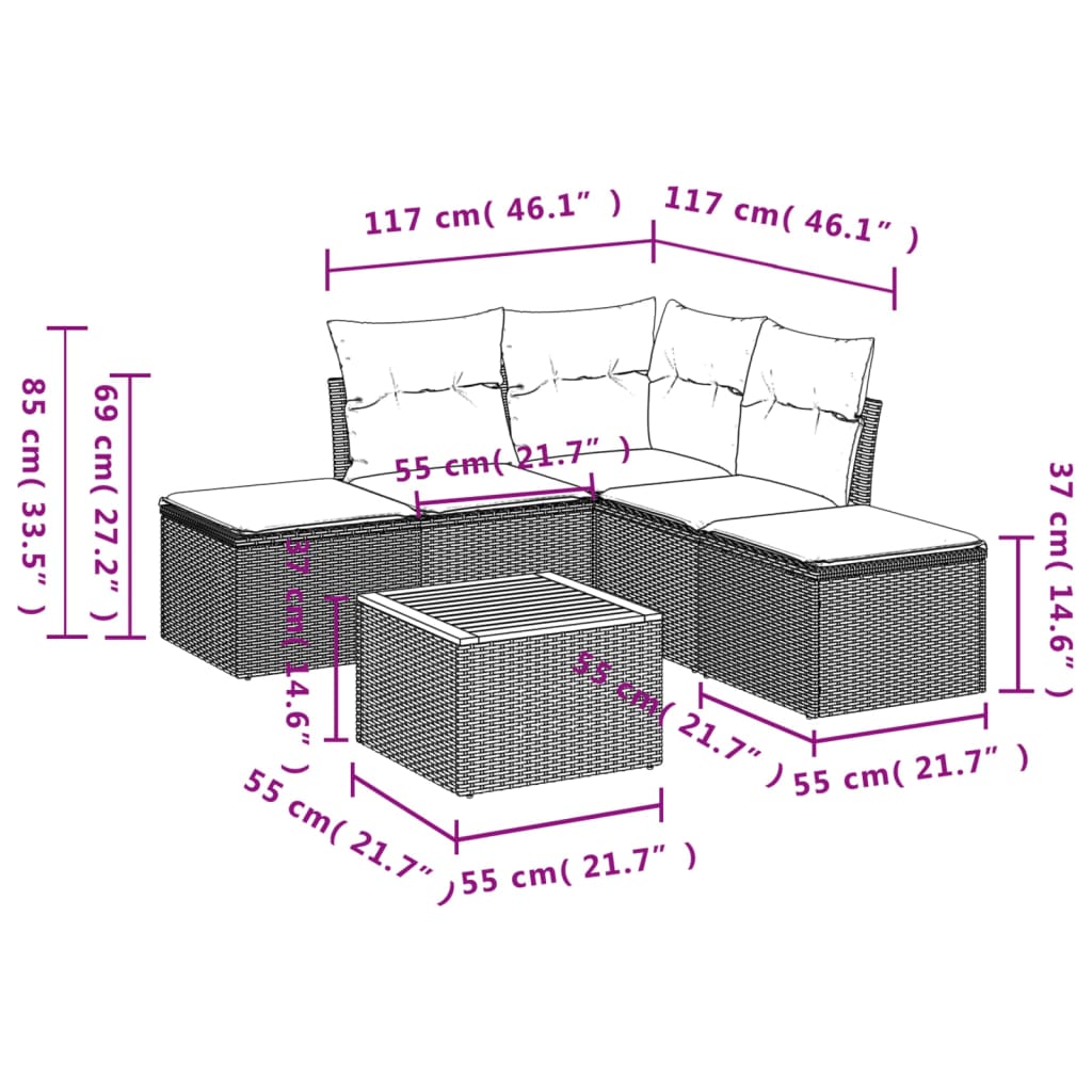 Set mobilier de grădină cu perne, 6 piese, negru, poliratan GartenMobel Dekor