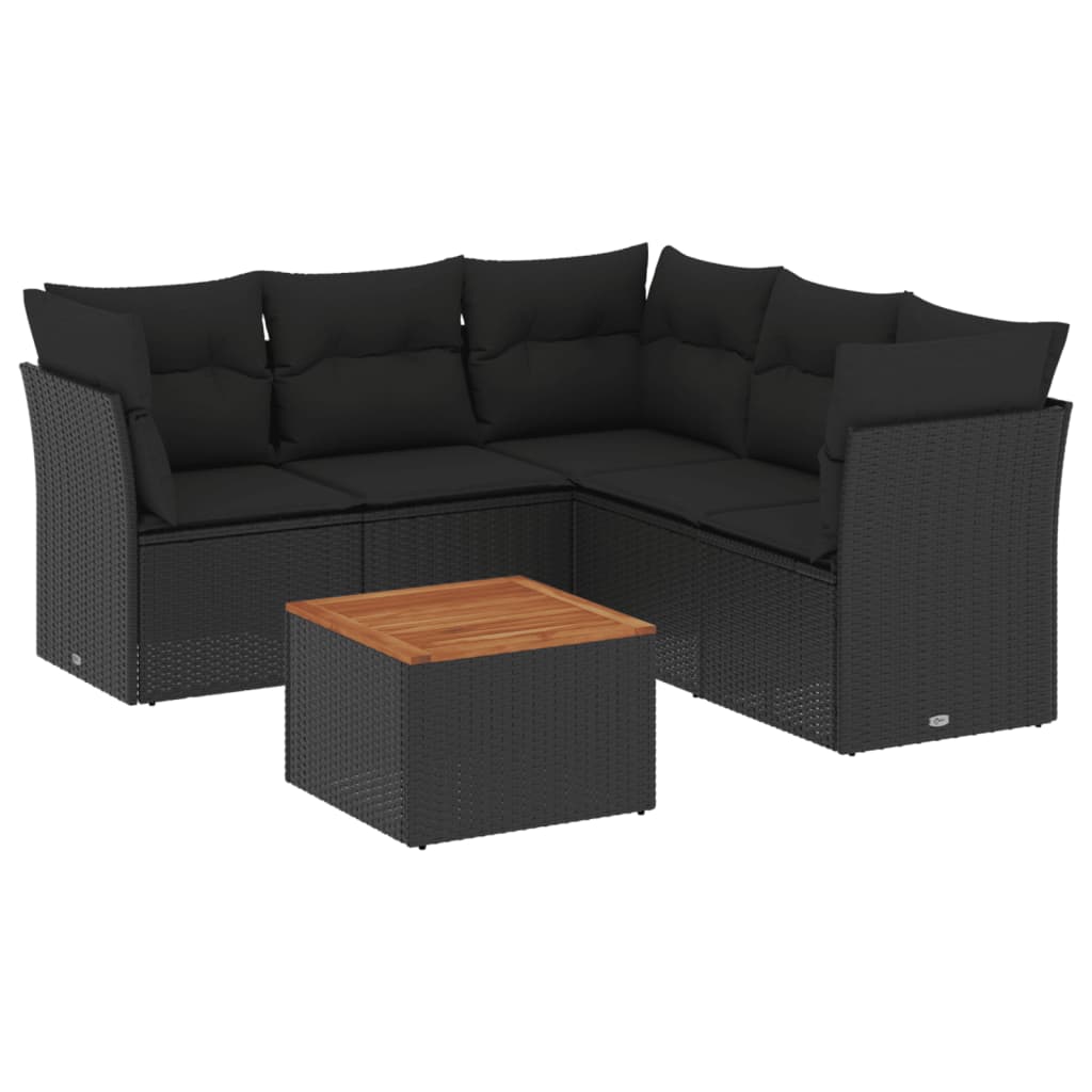 Set mobilier de grădină cu perne, 6 piese, negru, poliratan GartenMobel Dekor