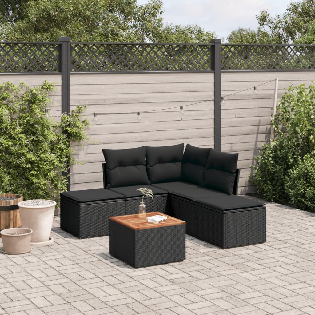 Set mobilier de grădină cu perne, 6 piese, negru, poliratan GartenMobel Dekor