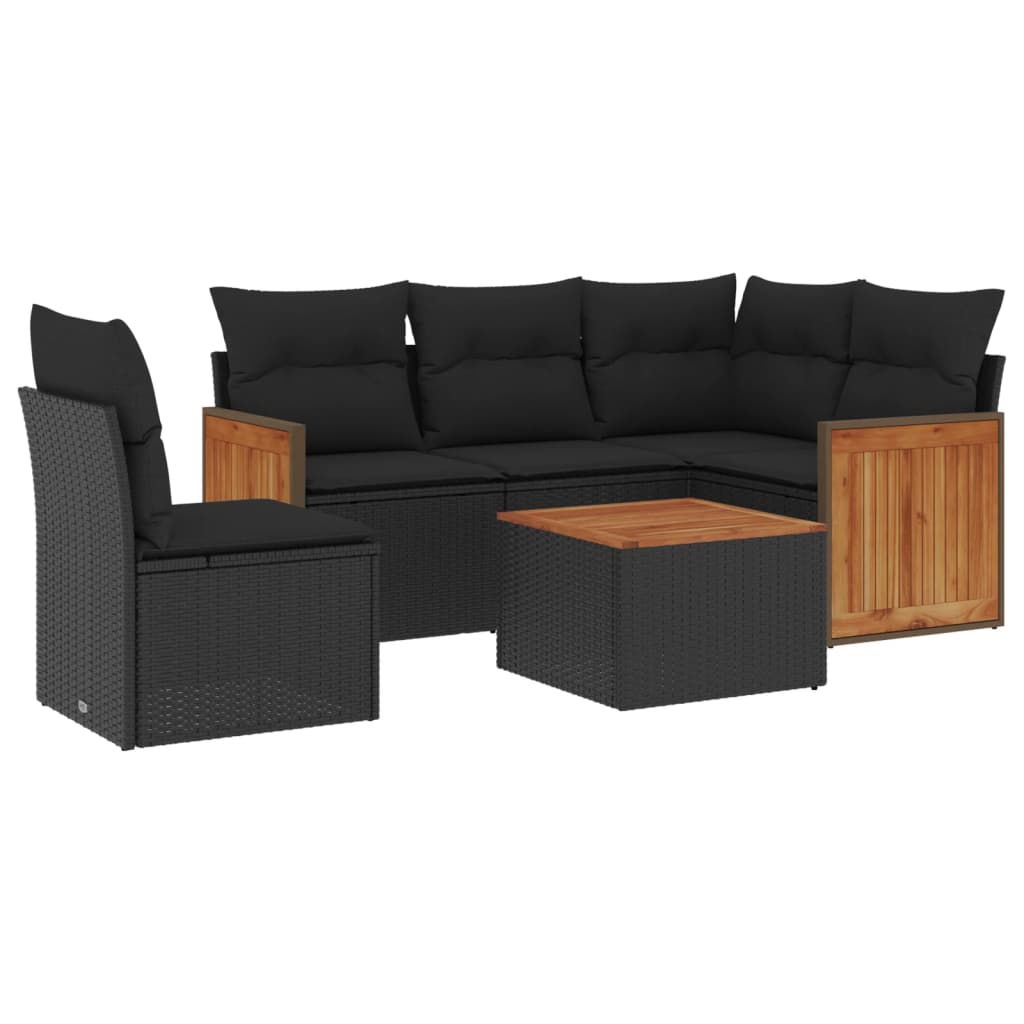 Set mobilier de grădină cu perne, 6 piese, negru, poliratan GartenMobel Dekor